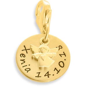 Charm with engraving gold pendant jewelry birth baptism wedding gift pendant with text gold pendant gold charm individual engraving