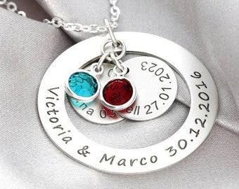 Familienkette Namen 925 Silber Schmuck Collier Gravur Kette zur Geburt Muttertagsgeschenk Zwillingsmama Namen Kinder Geburtsstein Halskette