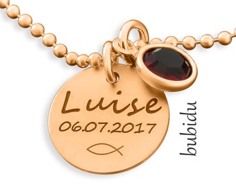 Taufe Kette Gravur Rosegold Taufschmuck Name Datum