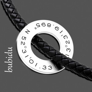 Herrenkette Gravur Kette Männer Schwarz Kautschuk 4mm Ring Anhänger Silber 925 mattiert Koordinaten Text Spruch Name Datum personalisierbar Bild 3