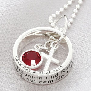 Doopketting Zilveren ring Gegraveerde naamketting Cadeau voor doop Kindernamen Gegraveerd vers Psalm Kruis hanger Geboortesteen Doopcadeau Kruis