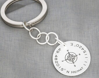 Llavero grabado con coordenadas, colgante, regalo para hombre, papá, joyería, llavero GPS, texto, etiqueta con nombre, llavero, dije para padre
