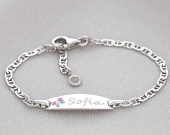 ID bracelet with name bracelet butterfly engraving 925 silver jewelry boy girl baby children ID bracelet gift birthday birth baptism