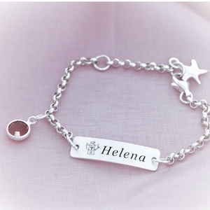 Pulsera Bebé Plata ID Pulsera Bautismo Nombre Grabado Mate Motivo Deseado Piedra Natal Estrella Pulsera Infantil Niño Niña Regalo Padrino Personalizado