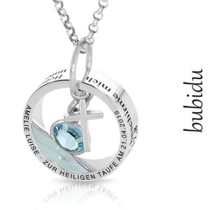 Baptism Chain 925 Silver Ring Engraving Name Chain Gift Baptism Chain Name Silver Ring Verse Psalm Cross Pendant Birthstone BUBIDU image 1