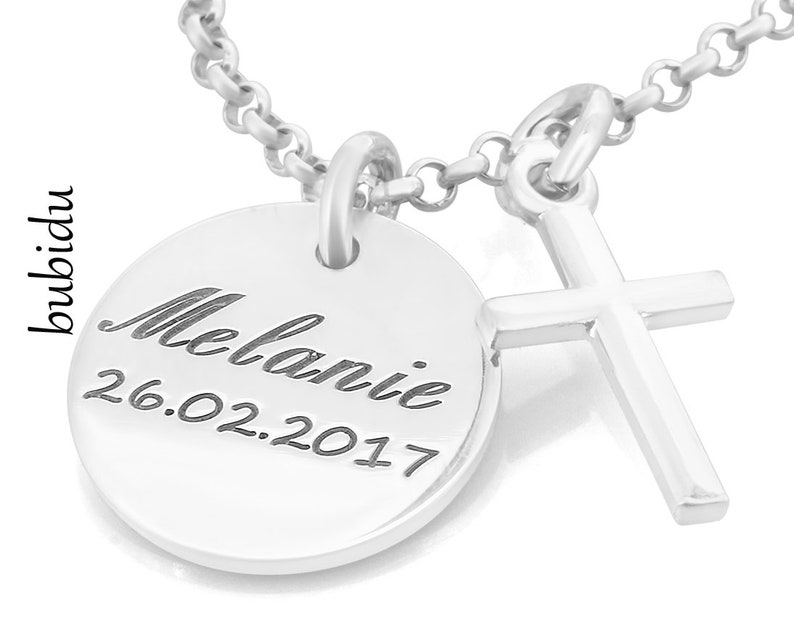 Baptism necklace with cross, baptism jewelry engraving, communion imagem 2