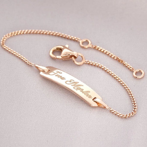 ID bracelet rose gold plated name jewelry for baptism child bracelet with engraving personalized bracelet enrollment baby bracelet engraving name