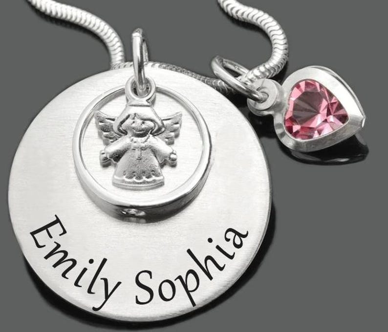 Baptismal necklace with baptismal ring crystal engraving jewelry gift godchild 925 Sterling Silver children's necklace angel name chain image 7