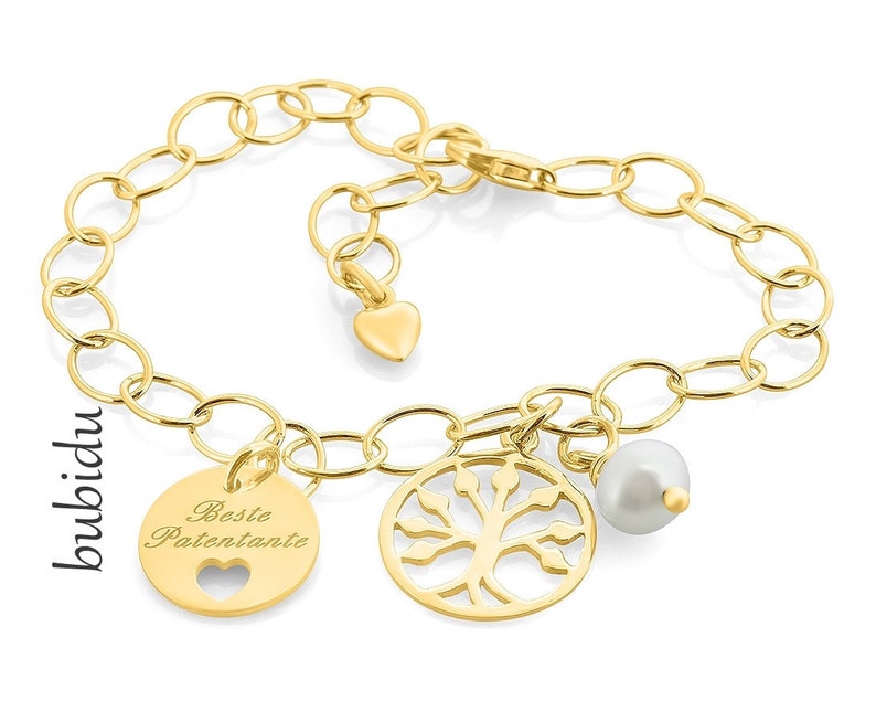 Women's bracelet engraving gold bracelet tree of life gift godmother mom charm bracelet gold name bracelet BFF jewelry text bracelet birth image 4