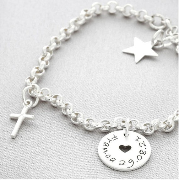 Incisione su bracciale in argento, gioielli con angelo custode, bracciale per battesimo, nascita, gioielli identificativi, bracciale personalizzato, gioielli per bambini, gioielli con nome, regalo - Italia