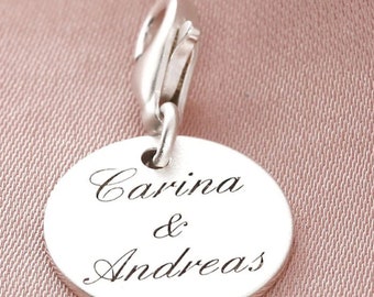 Charm with engraving 925 sterling silver, jewelry pendant saying desired text name data, personalized pendant 1.3cm matt
