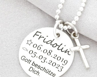 Taufkette Junge Mädchen, Taufschmuck Gravur,Namenskette Kommunion Taufe Konfirmation Segnung Kinderkette 925 Silber Kreuzanhänger Psalm Vers