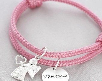 Bracelet enfant avec ange, bijou enfant, bracelet pour garçon ou fille avec gravure, bracelet prénom, baptême, communion, ajustable