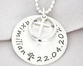 Taufkette Gravur Namenskette Taufring Kreuz, Geschenk zur Taufe Konfirmation Kommunion Geburt Geburtstag,Silber Namenskette personalisiert