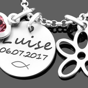 Taufkette Mädchen Taufschmuck Silber Gravur Blume, Geschenk Patenkind, personalisiert Bild 4