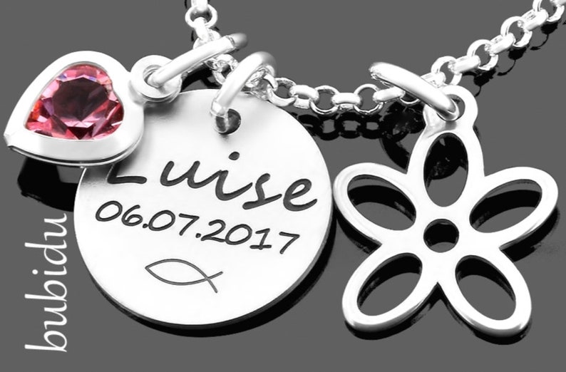 Taufkette Mädchen Taufschmuck Silber Gravur Blume, Geschenk Patenkind, personalisiert Bild 4