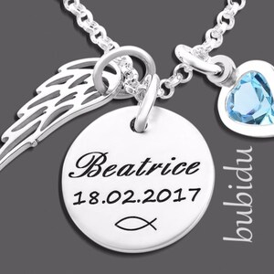 CHILDREN CHAIN SILVER christening jewelry engraving christening gift personalized name chain baptism wing heart jewelry baby name godchild image 3