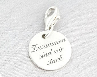 Silbercharm Gravur mit Wunschgravur, Taufe Anhänger, Geschenk Charm, Geschenk Patenkind Kommunion Konfirmation Silber 925 , personalisiert