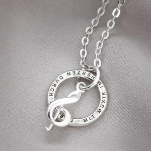 15mm ring pendant flat with clef gift musicians music fans sterling silver treble clef engraving chain necklace gold plated rose
