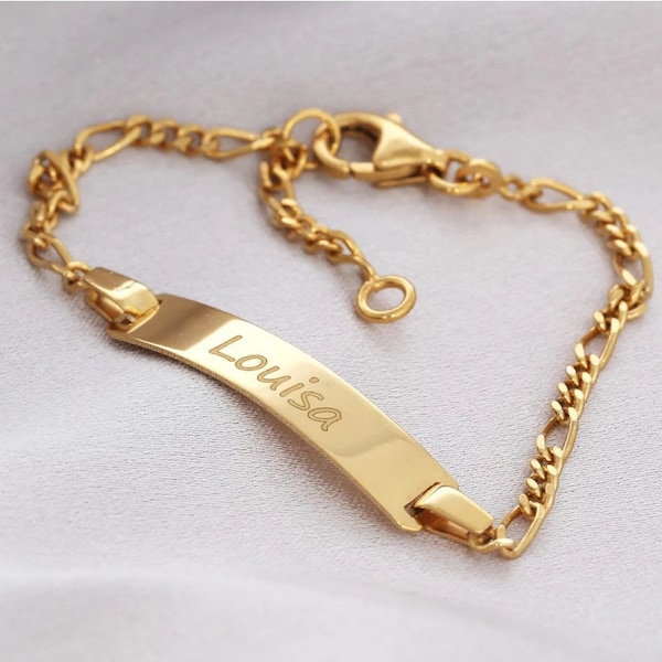 Bracelet de baptême or 12-14 cm bracelet bébé personnalisé plaqué or bracelet d'identification nom bracelet bijoux pour enfants cadeau de naissance cadeau de bébé