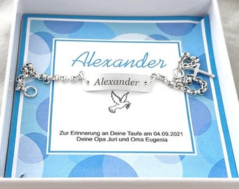 Taufarmband Name Kreuz Gravur Silberschmuck Geschenkbox besonderes Taufgeschenk Armband Kinderschmuck Geburt Spruch Namensschmuck Taufe