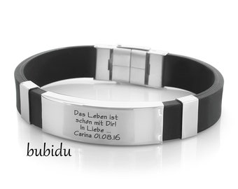 Pulsera de hombre grabada, pulsera de goma para hombre.