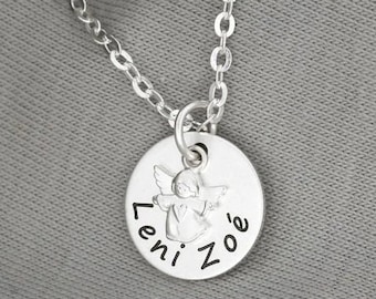 Baptism Necklace Angel Engraving, Baptism Jewelry With Name