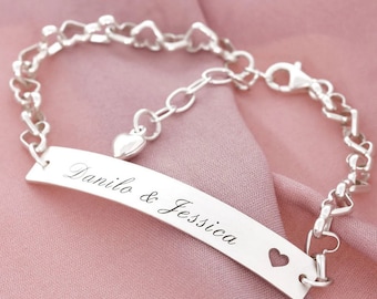 WOMEN'S BRACELET Engraving ID women's bracelet name silver bracelet 925 sterling silver heart bracelet bracelet heart links gift engagement girlfriend