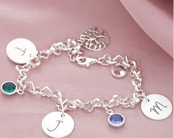 Armband Mit Gravur, Familienarmband, Namensarmband, Geschenk Muttertag Valentinstag, Lebensbaum Schmuck, Silber, Namen Geburtsstein