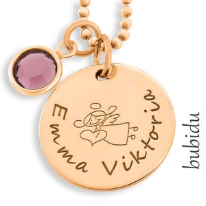 Nom collier filles enfants collier avec gravure ange collier bébé bijoux avec nom bijoux pour enfants or rose ange bijoux cadeau baptême image 1