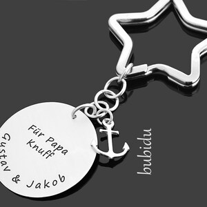 Schlüsselanhänger Gravur Geschenk Papa Männer Charm Anker Anhänger personalisiert Stern Schlüsselring Namen 925 Silber Schmuck Herren Vater Bild 1