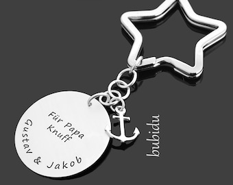 Keychain engraving gift dad men charm anchor pendant personalized star key ring name 925 silver jewelry men's father