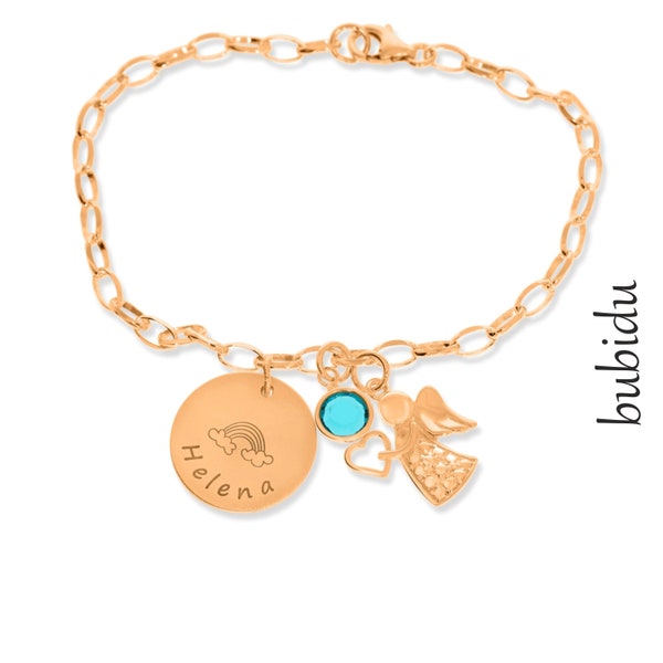 Baptismal Jewelry Rose Gold Plated Guardian Angel Name Bracelet Girls Boys Gift Baptism Baptism Communion Confirmation Birthstone Angel Pendant