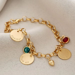 Bracelet Gold Engraved Family Bracelet with Name Charm Bracelet Silver Bracelet Gold Plated Birthstone Heart Pendant Ladies Bracelet Mother Mom Grandma