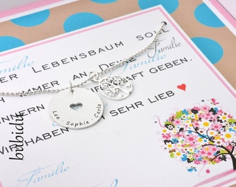 Familienkette Gravur Lebensbaum, personalisierte Geschenkbox Namen Schmuck