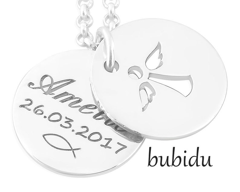 Taufkette Mit Gravur Taufschmuck Silber Taufe Geschenk Namenskette Baby Taufgeschenk mit Namen Engel Kette 925 Sterling Silber Schmuck Bild 1