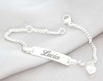 BRACELET BABY 925 sterling silver name engraving personalized ID bracelet boy girl gift baptism birth heart pendant desired name