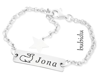 ID bracelet gravure argent 925 nom bracelet baptême bijoux enfants bébé bracelet étoile pendentif argent bijoux baptême communion Jona Wal