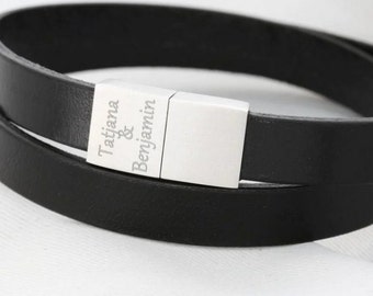 Herren Armband Schwarz Männer Schmuck Gravur Mann Herrenschmuck Leder Männerarmband Namen Text Geschenk Männer