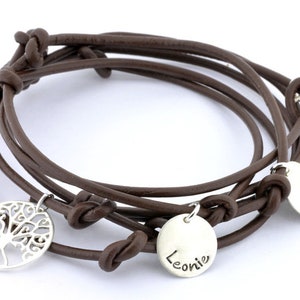 Bracelet familial en argent 925 avec gravure arbre de vie, bracelet wrap, plaque personnalisée, cadeau pour maman image 1