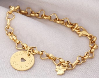 Bracelet coeur doré gravure pendentif coeur prénom ange bijoux 925 argent sterling pierre de naissance bracelet réglable Baptême Naissance