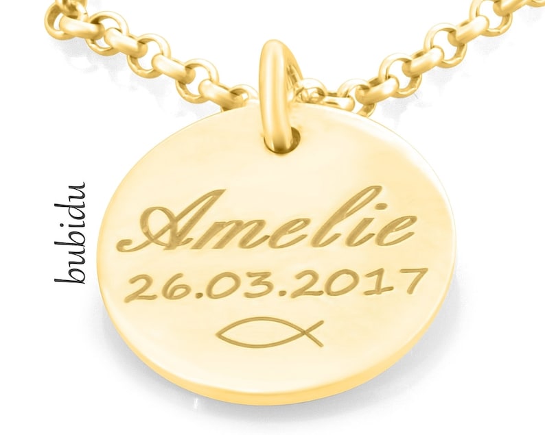 Taufkette Gravur, zierlicher Taufschmuck vergoldet, Taufgeschenk personalisiert Bild 1