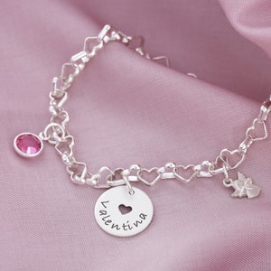 Braccialetto per battesimo con nome, braccialetto per battesimo con incisione, angelo, pietra portafortuna, gioielli per battesimo, braccialetti per bambini, braccialetto a cuore, braccialetto in argento per bambine personalizzato