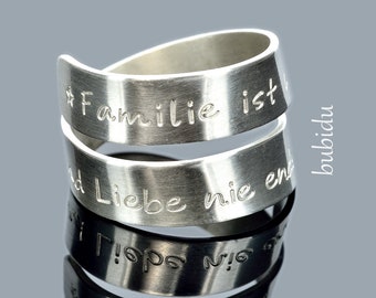 SILVER RING with ENGRAVING Ring With Text Name Ring 925 Sterling Silver Wrap Ring Text Family Ring Gift Rings Personalized Silver Jewelry