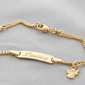 Bracelet gold-plated with engraving angel pendant gift for baptism engraving plate personalized ID bracelet name date guardian angel pendant