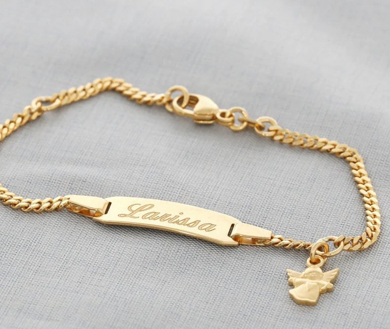 Bracelet Gold-plated With Engraving Angel Pendant Gift for Baptism