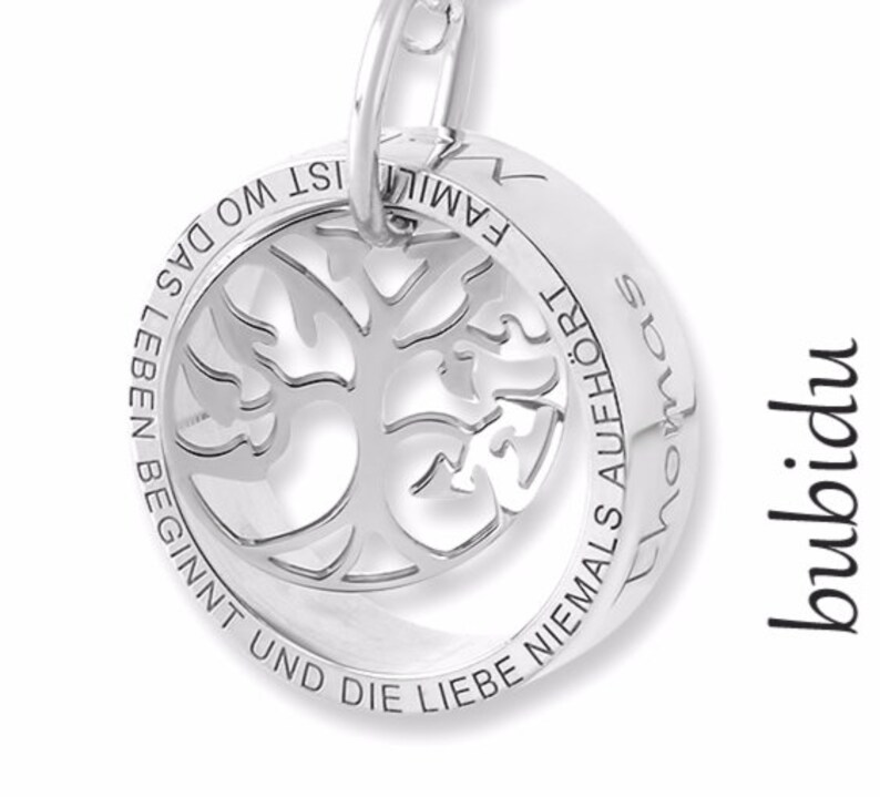 Designer Kette Gravur Namenskette Lebensbaum Familienkette Namen Silber Collier Ring mit Spruch Silberkette Baum des Lebens Ringkette BUBIDU Bild 4