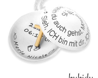 Medaillon Taufschmuck Gravur spiralförmig Mit Kreuz vergoldet Taufe Kommunion Konfirmation Taufkette Namenschmuck Kette Gravur Spruch Psalm