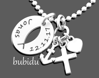 Taufschmuck Gravur Taufkette Glaube Liebe Hoffnung Taufe Schmuck Anker Kreuz Herz Kette Taufgeschenk Ichthys Tauffisch Silberkette Geburt