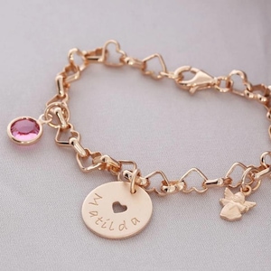 Name Bracelet Girl & Bracelet for Baptism Rose Gold Angel Baptism Bracelet Wings Birthstone Gift Godchild Communion - Jewelry Confirmation